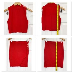 Hera red two piece set top skirt mock neck